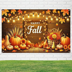 Autumn Happy Fall Banner 71×43″ – Thanksgiving Outdoor Decor with Pumpkins & Lea