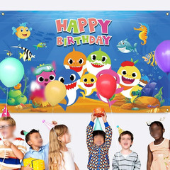 Baby Birthday Party Shark Background (71 Inches * 47 Inches), Blue Cartoon Ocean