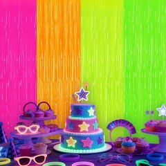 4 Pack Glow in The Dark Tinsel Curtains, Neon Party Decorations 3.3 x 6.6 Ft …
