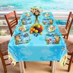 Complete 122PCS Summer Tableware Set: Tropical Plates, Forks & Tablecloth for 30