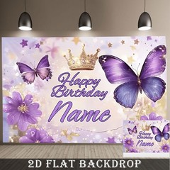 1x Custom Happy Birthday Backdrop Banner Custom Photo Butterflies Floral Print❀