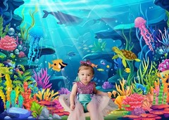7x5ft Under the Sea Backdrop Little Mermaid Ocean Theme Party Decorations for