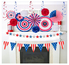 29PCS 4th of July Patriotic Decorations Set-Red/White/Blue Paper Fans USA 250