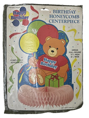 Vintage 90s Teddy Bear Birthday Cutout honeycomb centerpiece. Original packaging