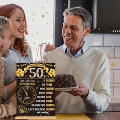 Black Gold 50Th Birthday Decorations for Men Women Vintage Wooden Two-Sided Back