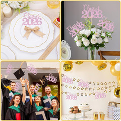 Graduation Centerpieces for Tables, 24 PCS Pink Double-Sided Glitter Class