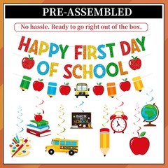 First Day of School Decorations, Pre-Strung Glitter First Day of School Banne…