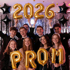 Prom 2026 Balloons Set, 12Pcs Gold Black Prom Decoration with 16 Inch Class of 2