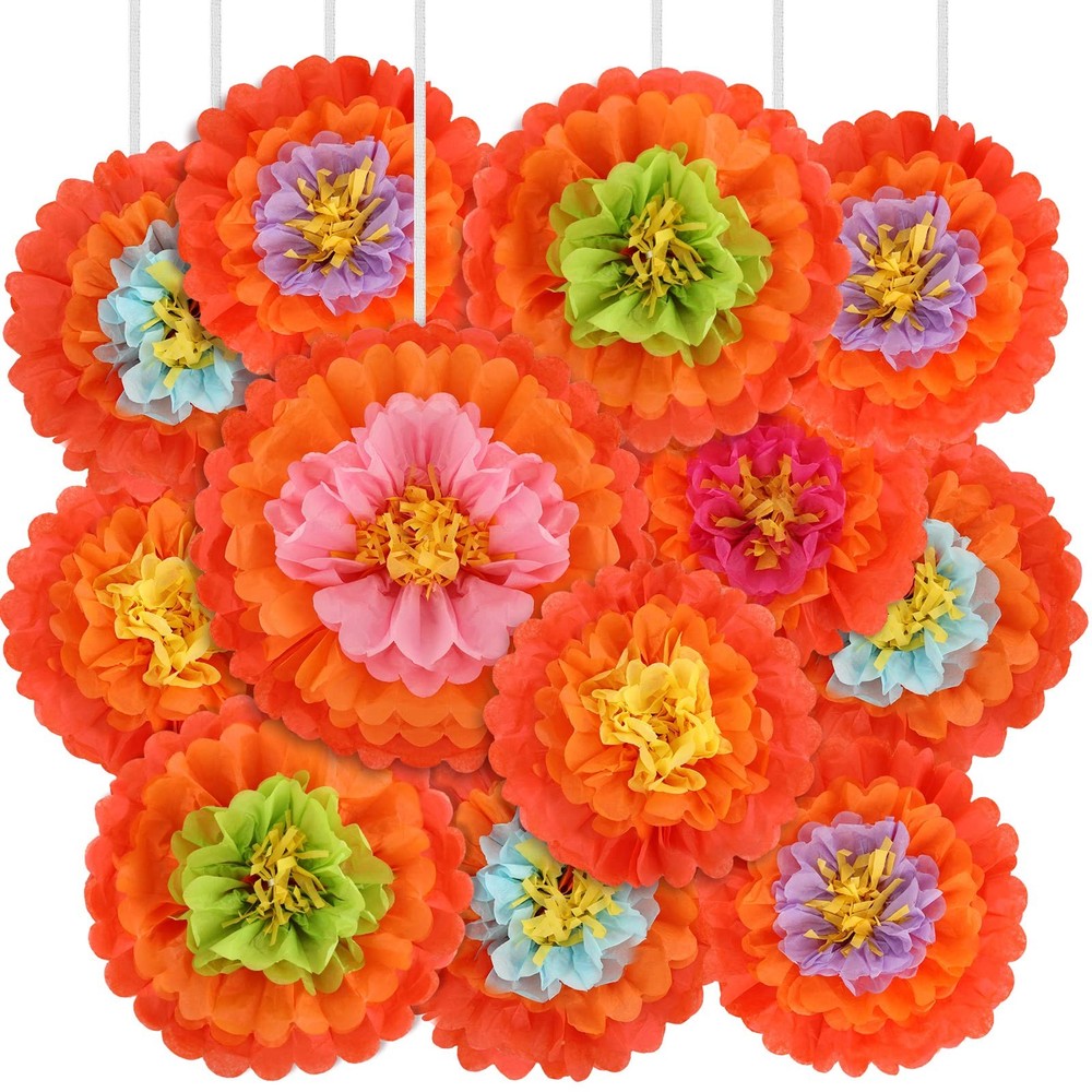 24 Pcs Cinco De Mayo Party Decorations Mexican Flowers Tissue Pom Fiesta Flow…
