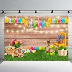 Spring Easter Backdrop for Photography Easter Eggs Bunny Green Grass 8x6ft