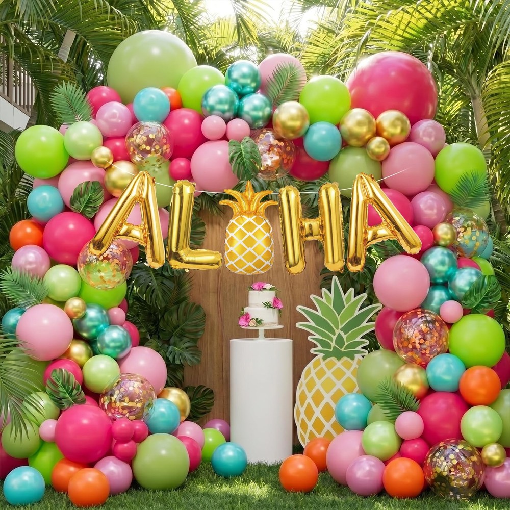 171Pcs Tropical Balloons Arch Garland Kit, Hawaiian Luau Aloha Party Decorati…