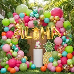 171Pcs Tropical Balloons Arch Garland Kit, Hawaiian Luau Aloha Party Decorati…