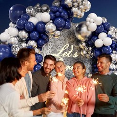 Navy Blue and Silver Balloon Garland Arch Kit, Royal Blue Metallic Silver Whi…