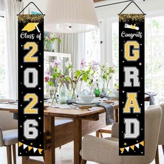 Graduation Decorations 2026 GRAD Banner Black Porch Door Sign Welcome Banner …