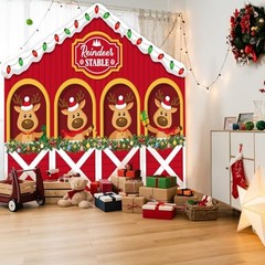 8 x 6.5ft Christmas Reindeer Backdrop Decoration Reindeer Stable Modern