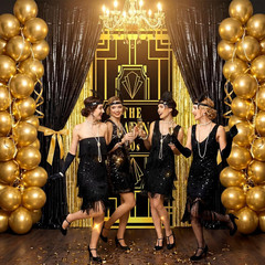 20 Pcs Roaring 20S Party Decorations Set Door Cover Banner with Black and Gold T