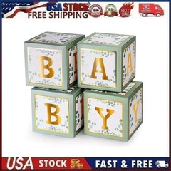 Safari Baby Boxes for Baby Shower Decorations 4pcs Sage Green with Gold Letters