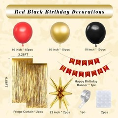 Red Black Gold Birthday Decorations for Girl Boy,Red Black Gold Balloons with