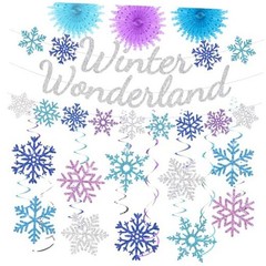 28pcs Winter Snowflake Hanging Swirls Decorations, Winter Wonderland White