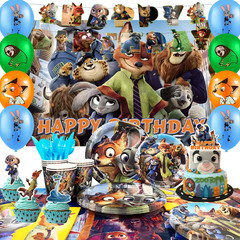Zootopia Birthday Party Decoration 114 Pcs Disney Party Banner Balloos Cup Set