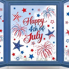 9 Sheets 4th of July Window Cling Stickers Patriotic Star Firework Reusable