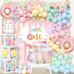 Donut Theme Birthday Party Decorations Set – 141 PCs with Backdrop, Balloons & M