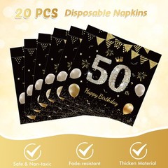 41Pcs 50th Birthday Decorations for Men Women, Black Gold 50 Year Old