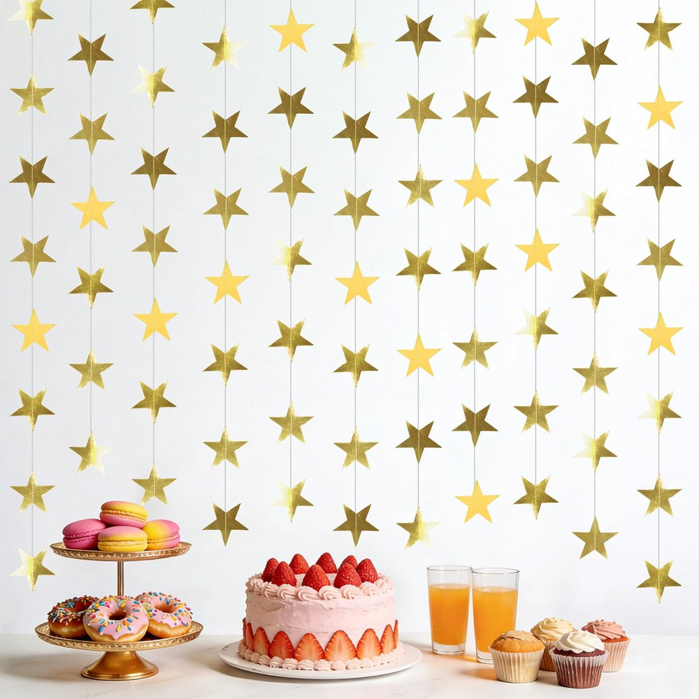 6 Pack 13Ft Gold Star Garland Banner Double Side Twinkle Streamers Hanging Strin