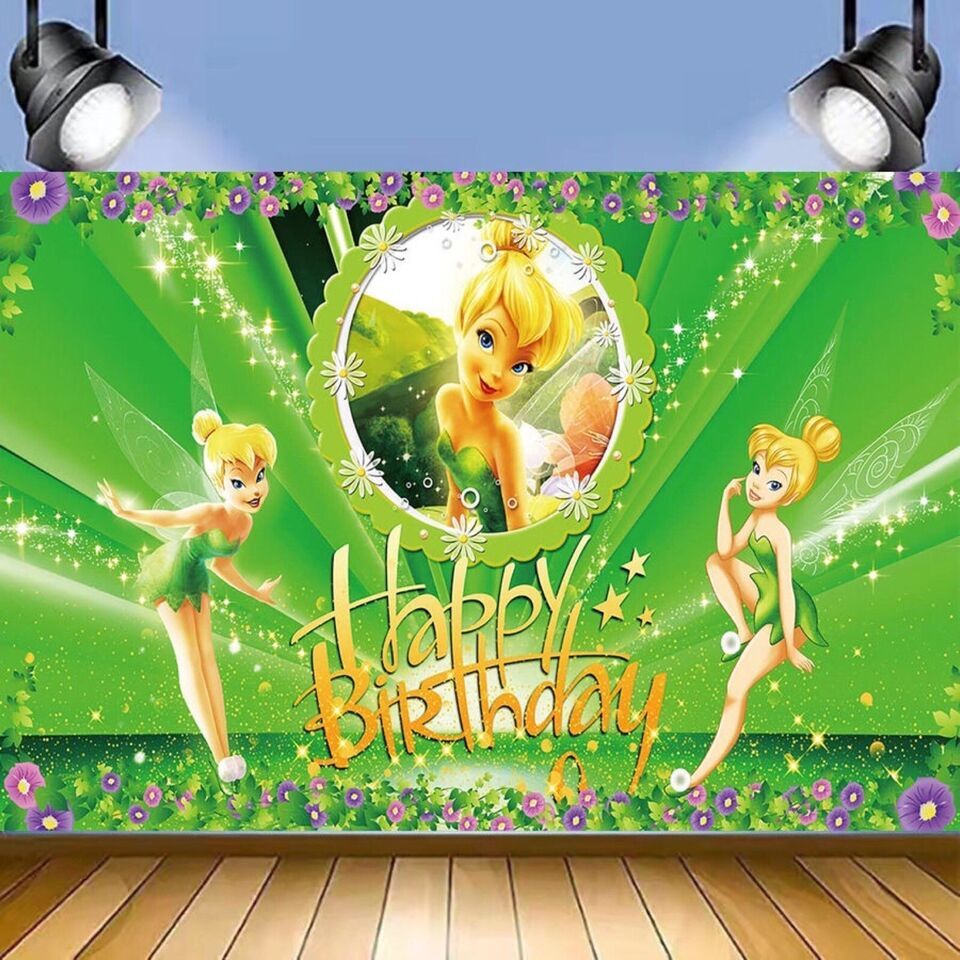 Tinker Bell Happy Birthday Backdrop Banner, Photo Background Props Decorations