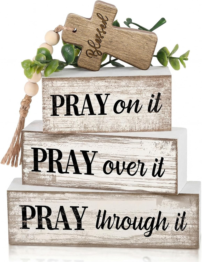 4 Pcs Christian Table Decor Wooden Cross Wooden Bible Verse Sign Inspirational R