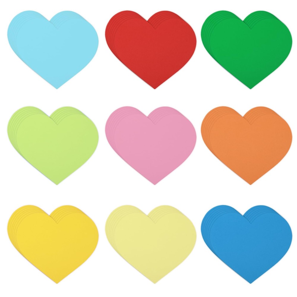 72pcs 6×5.2 Inch Heart Paper Cutouts, 9 Colors Large Heart Shaped Cardstock D…