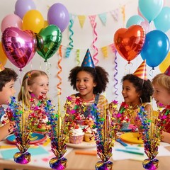 6 Pack Metallic Colorful Table Centerpiece Party Decoration Rainbow Theme Foi…
