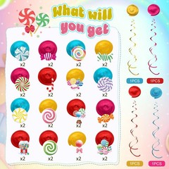 36 Pcs Candyland Party Decorations Candy Hanging Swirls Colorful Swirl Lollip…