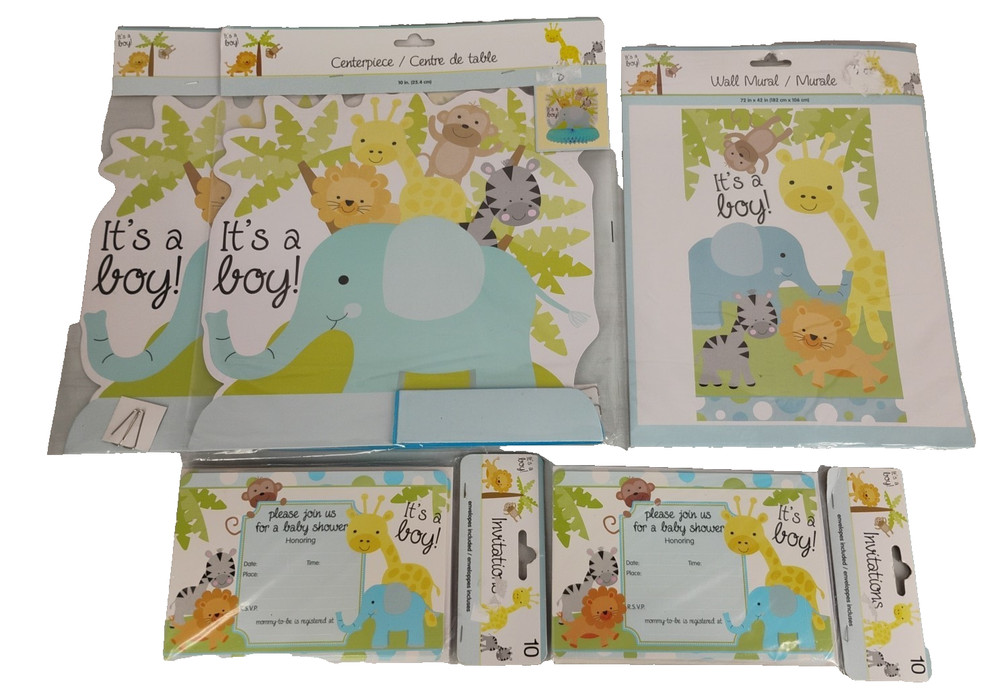 NIP It’s A Boy Baby Shower Party Supplies Centerpieces Wall Mural Invitations