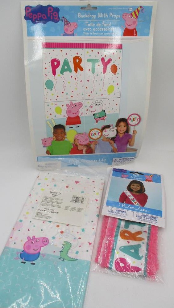 Lot Peppa Pig Birthday Party Decorations Backdrop w/Props Tablecloth Fabric Sash