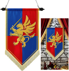 28 Inch Halloween Medieval Fantasy Pull-Down Banner with Lion Design Hanging Par