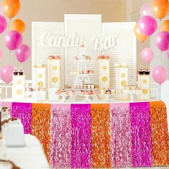 Metallic Tinsel Foil Fringe Table Skirts Light Pink Hot Pink Orange Wavy