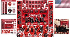 Graduation Decorations Class of 2026 Red Party Supplies Banner Balloons Swirl…