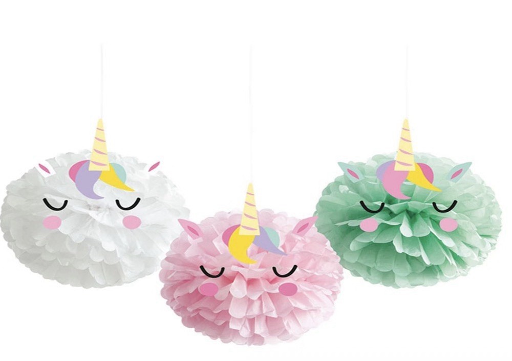 321 Party! 9″ Unicorn Tissue Paper Pom Poms, 3 Count