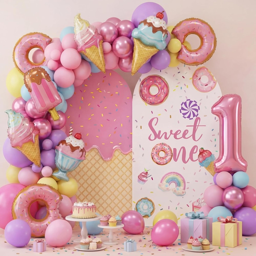Sweet One Arch Backdrop Cover 7.2FT 6FT 1st Birthday Decoration Pink Sweet One