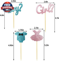 16 Pack Boy or Girl Theme Cupcake Toppers for Gender Reveal, Baby Shower, Birthd