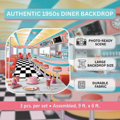 – Rockin 50S Backdrop Banner for Party – Party Decor – Wall Decor – Preprinted B