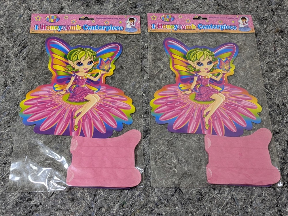 Lisa Frank *TWO PACKS* Honeycomb Centerpiece FAIRY Birthday Party NEW Decor