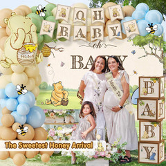 125Pcs Classic Winnie Bear Baby Shower Decorations Baby Boxes Balloons Banner…