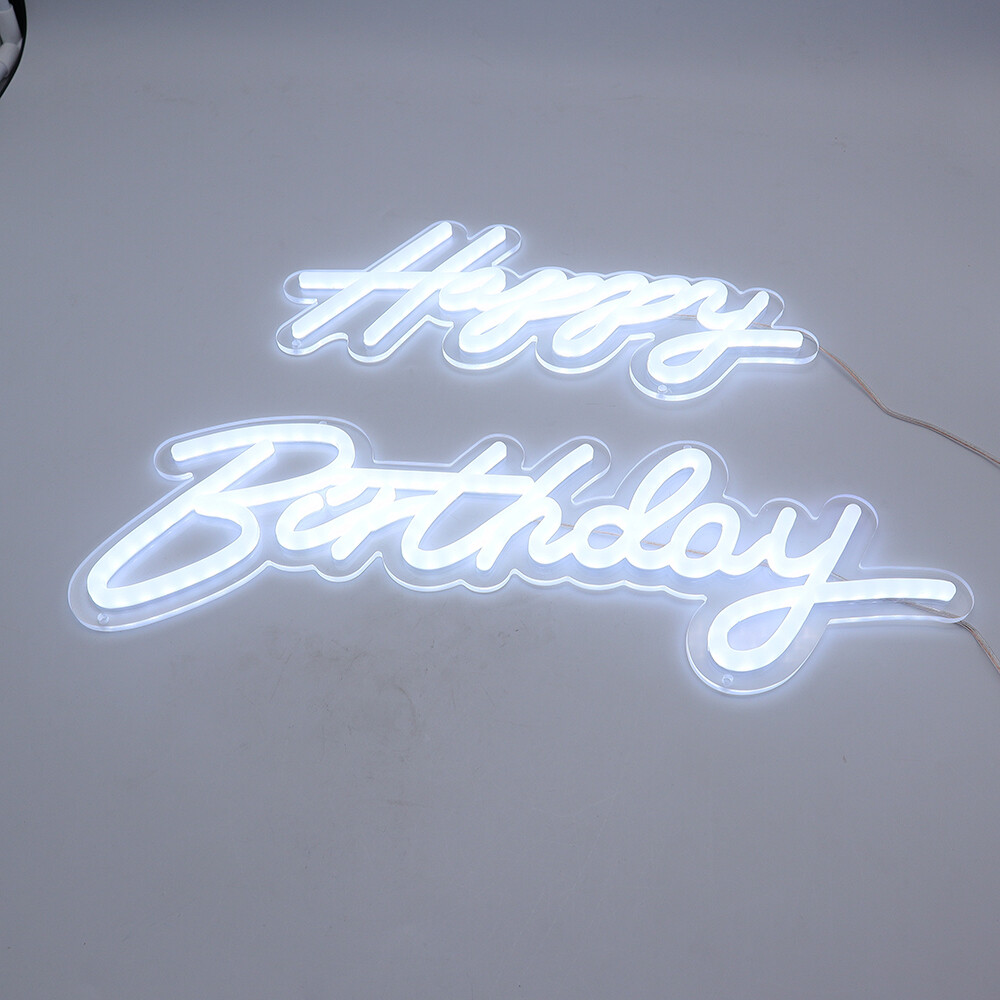 CALCA Happy Birthday Cold White Integrative Neon Sign -18X7.05 in+13.3X6.2 in