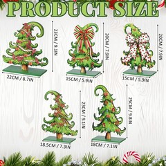 5 Pcs Whimsical Christmas Table Decorations Wooden Lime Green Christmas Tree …