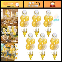 6 Set Gold Table Centerpiece Balloon Kit with Confetti Balloons for Parties & Ev