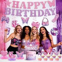 Y2K Party Decorations 35PCS Easy Setup Includes Banner Hanging Swirls Party