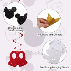 16 Pcs Mouse Hanging Swirl Decorations, Pre-Strung Mouse Birthday Party Decor…