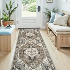 Washable Kitchen Runner Rug 2×6 – Hallway Rugs Low 2′ x 6′ (Runner), Beige